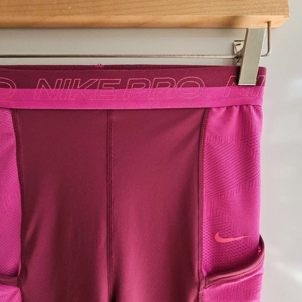 Nike Pro Womens Berry Pink Side Pocket High Rise 7/8 Leggings Tights S